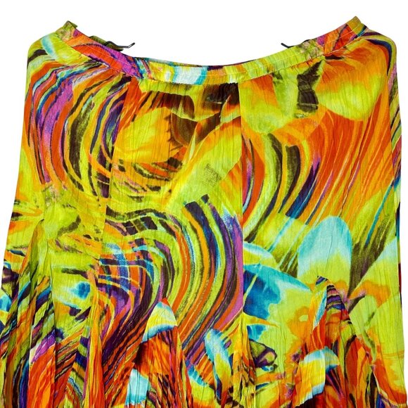 Pleats Collection Green Orange Abstract Pleated Midi Skirt 1XL By Pings Imports - Picture 4 of 5